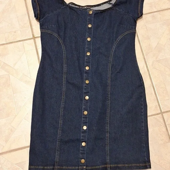 Y women's Derek Heart sexy blue cap sleeve stretch dungaree dress size L - Picture 1 of 4
